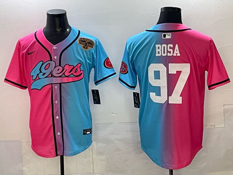 Men 2025 San Francisco 49ers 97 Bosa Pink Blue Nike Limited NFL Jersey 06